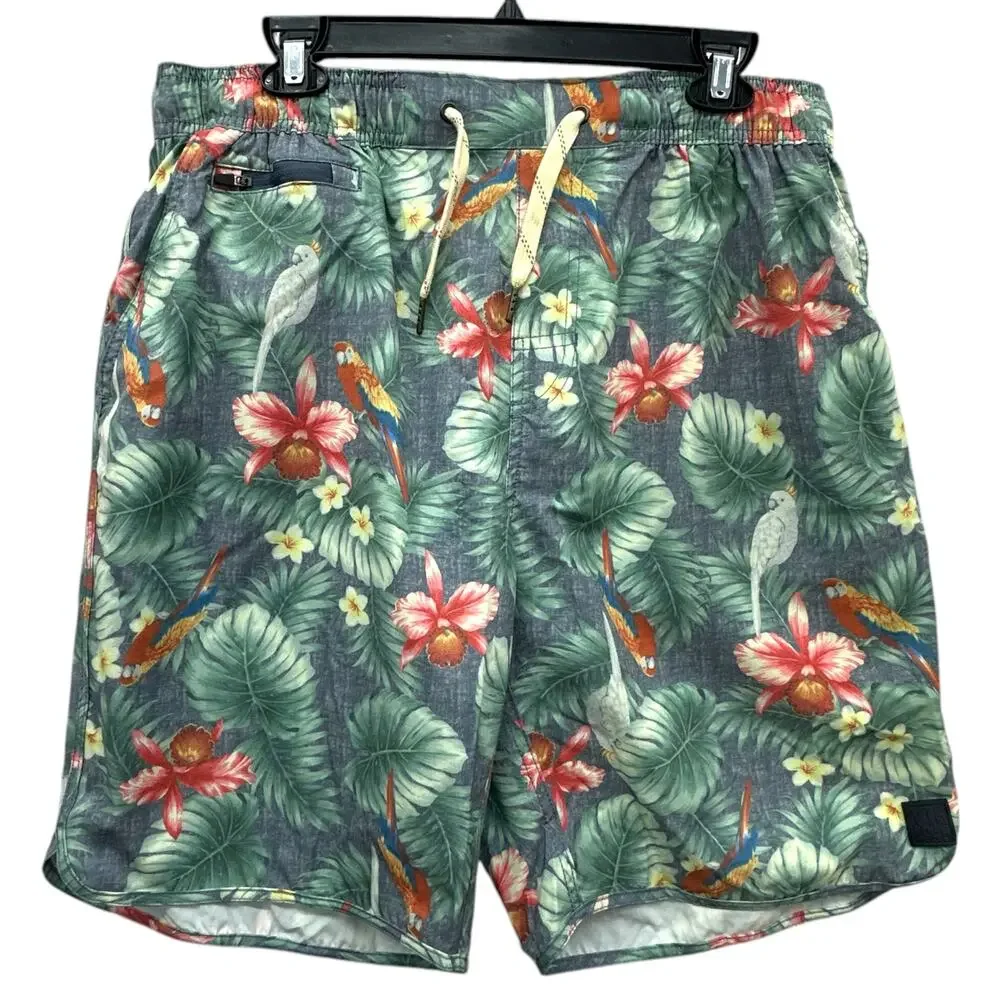 Vintage 1946 Performance Shorts Men's XL Blue Tropical Parrot Floral Print NWT